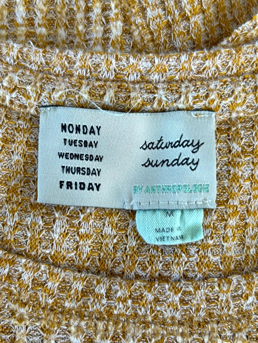 4/$20 Anthropologie Saturday Sunday Wendy Waffle Knit Top Mustard Ruffle Hem M - Picture 5 of 7